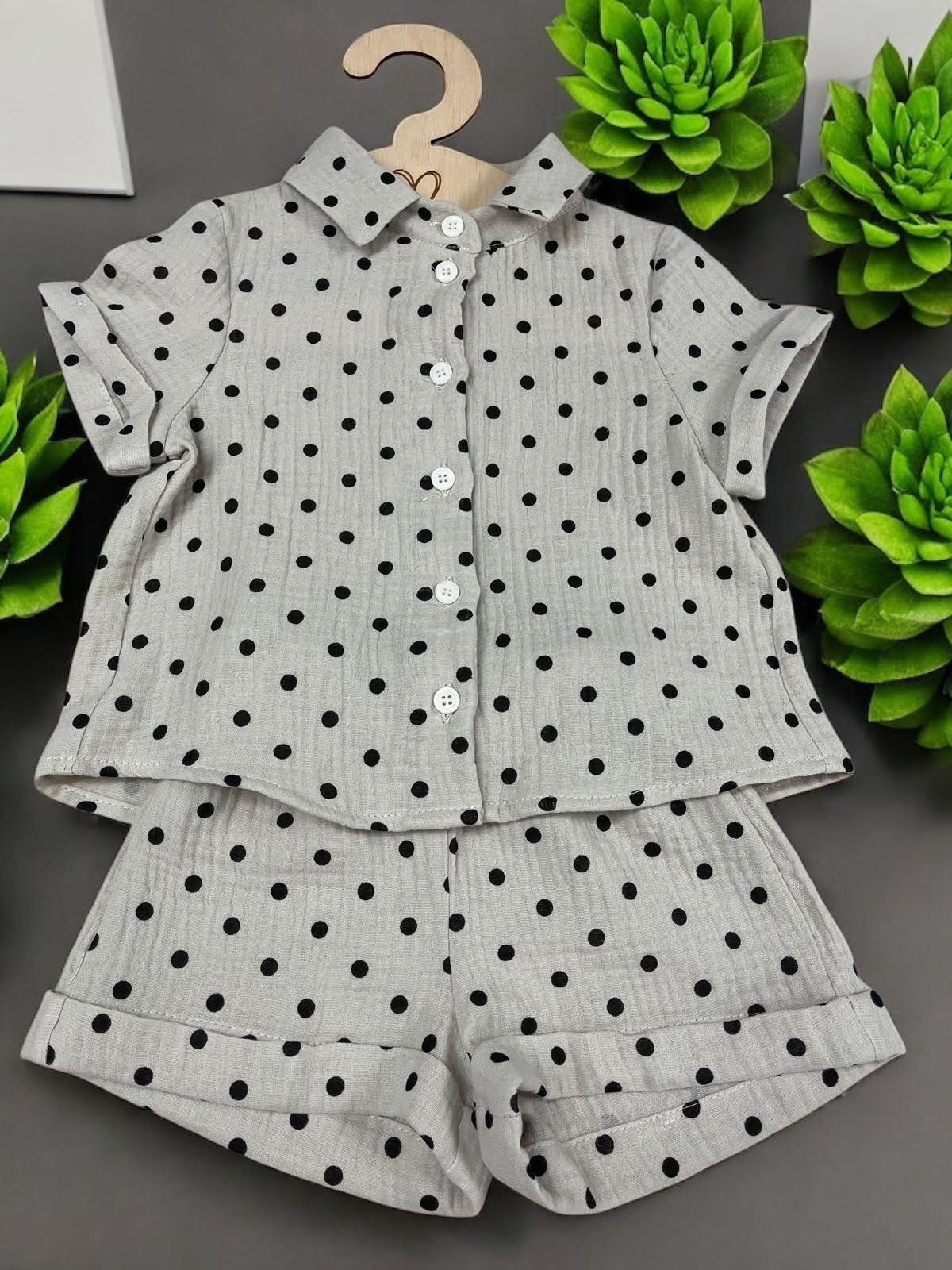 Muślinowy komplet dla dziewczynki - zestaw w GROSZKI